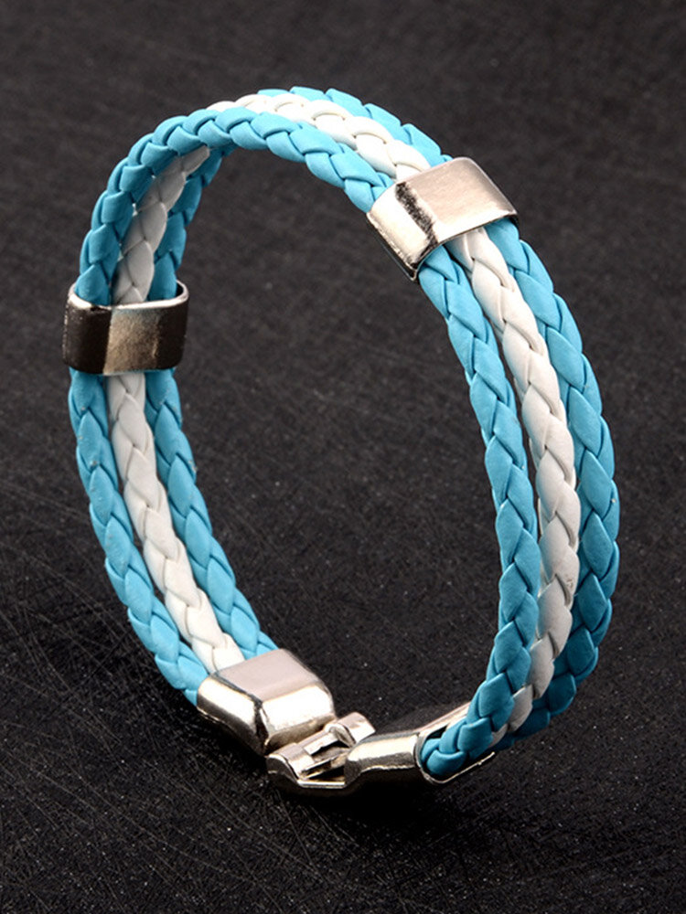 

Fashion Unisex Bangle Bracelet Colorful Leather Wave Mulitilayer Braid Cuff Bracelet Casual Jewelry, #1;#2;#4;#5