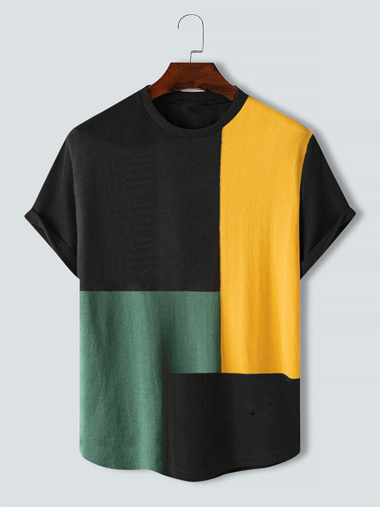 T-shirt a maniche corte da uomo con patchwork color block Collo