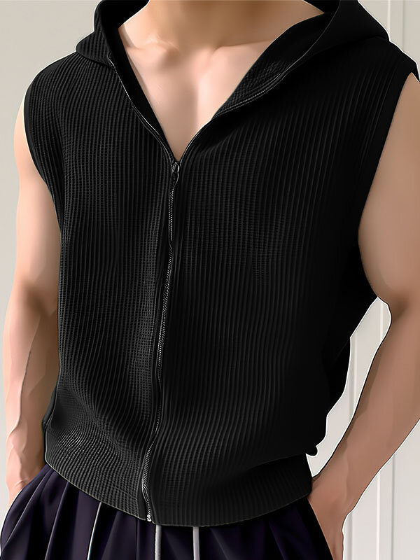 Gilet à capuche en tricot zippé pour hommes