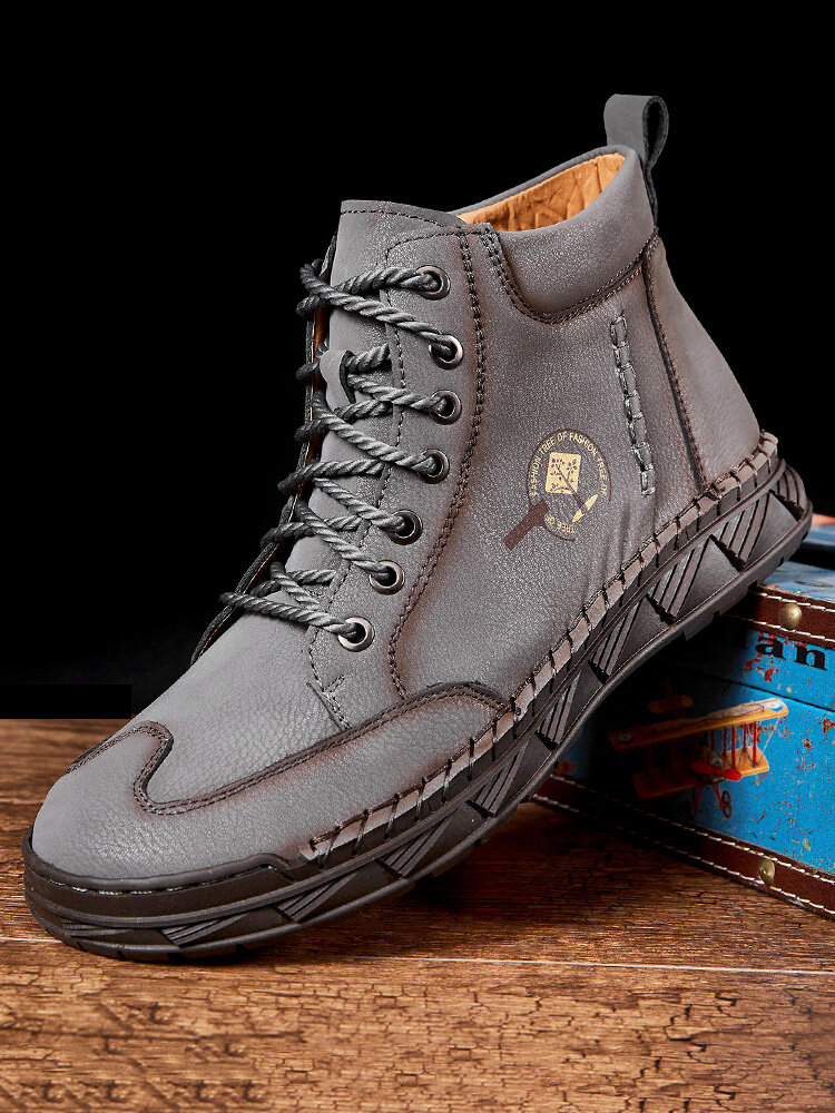 

Men Vintage Microfiber Leather Lace Up Hand Stitching Ankle Boots, Gray;khaki;black