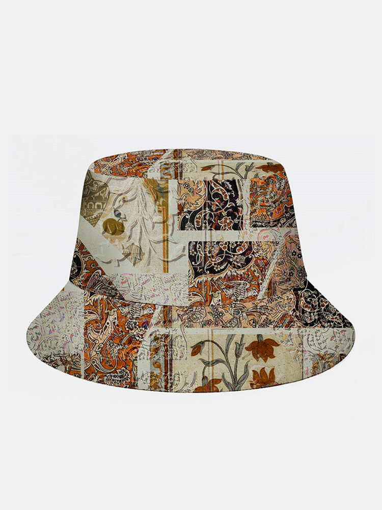Unisex Polyester Cotton Overlay Calico Vintage Pattern Print Fashion Sunshade Bucket Hat