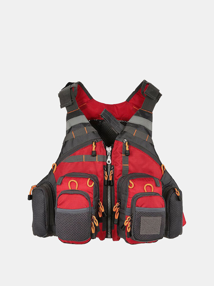 Men Polyester Fishing Vest Breathable Reflective Tactical Vest Multi-pocket Backpack