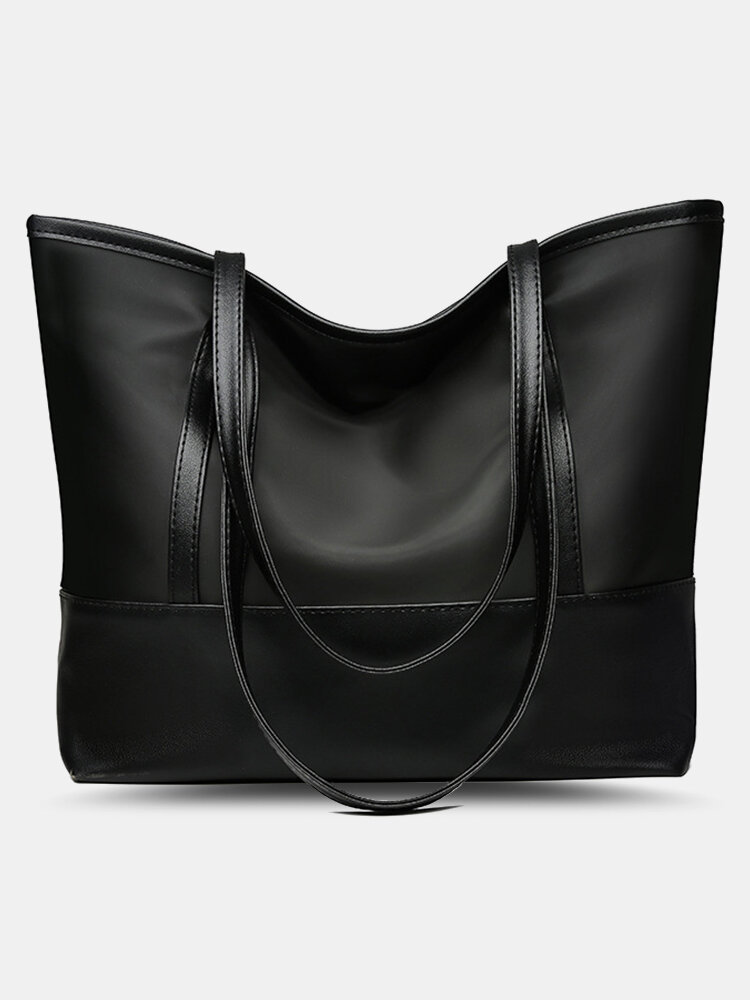 Oxford Splicing Soft Leather Casual Lightweight Folding Multifunction Handbag Large Capacity Shoulder Bag Shopping Bag Tote