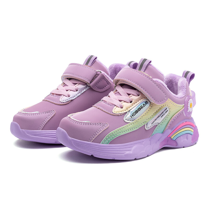 

Girls Sport Cute Small Daisy Decor Comfy Non Slip Warm Hook Loop Sneakers, Pink;purple