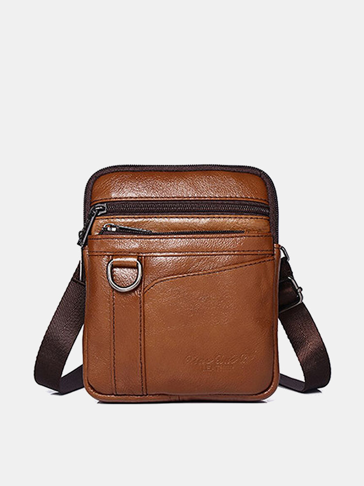 Men's Leather Multi Compartment Cell Phone Bag Shoulder Messenger Bag Fashion Casual Men's Cossbody Bag