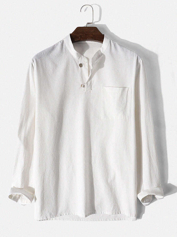 Mens Brief Style Solid 100% Cotton Henley Shirt With Pocket