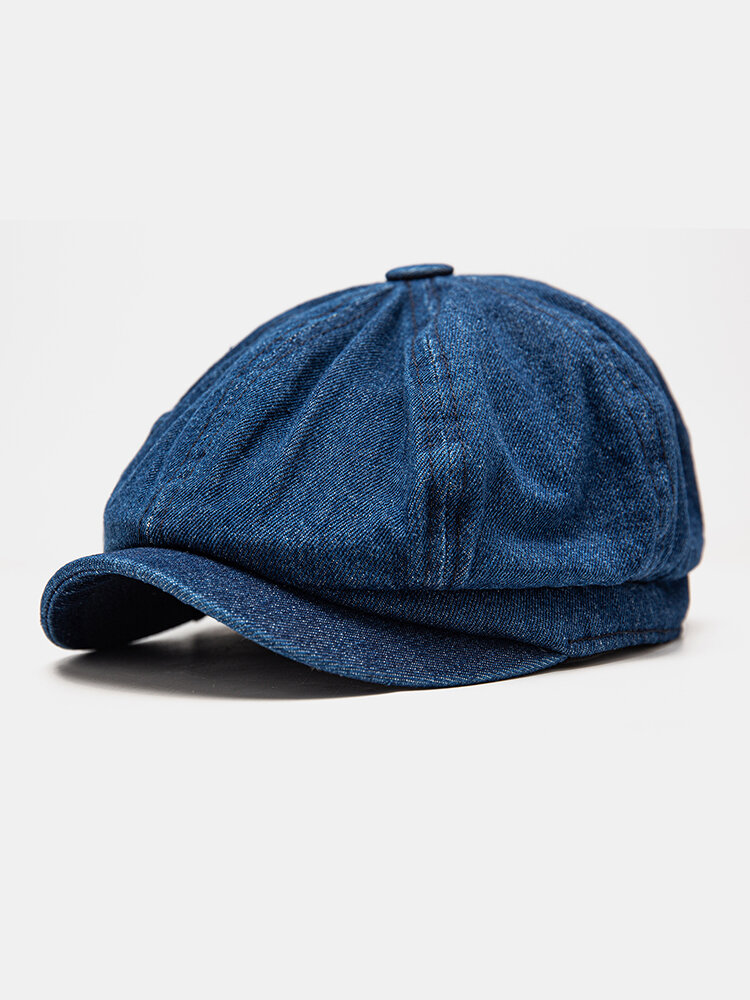 Men Cotton Solid Color Elastic Adjustable Newsboy Hat Octagonal Hat Beret Flat Cap