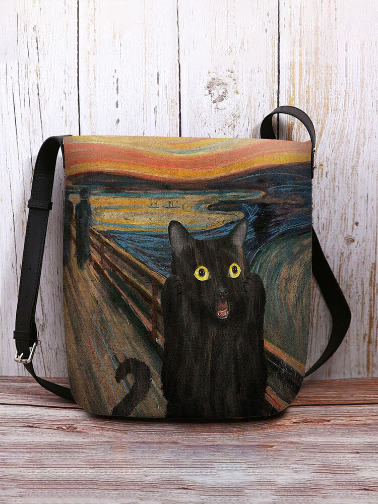 Women Black Cat Pattern Painting Crossbody Bag Shoulder Bag
