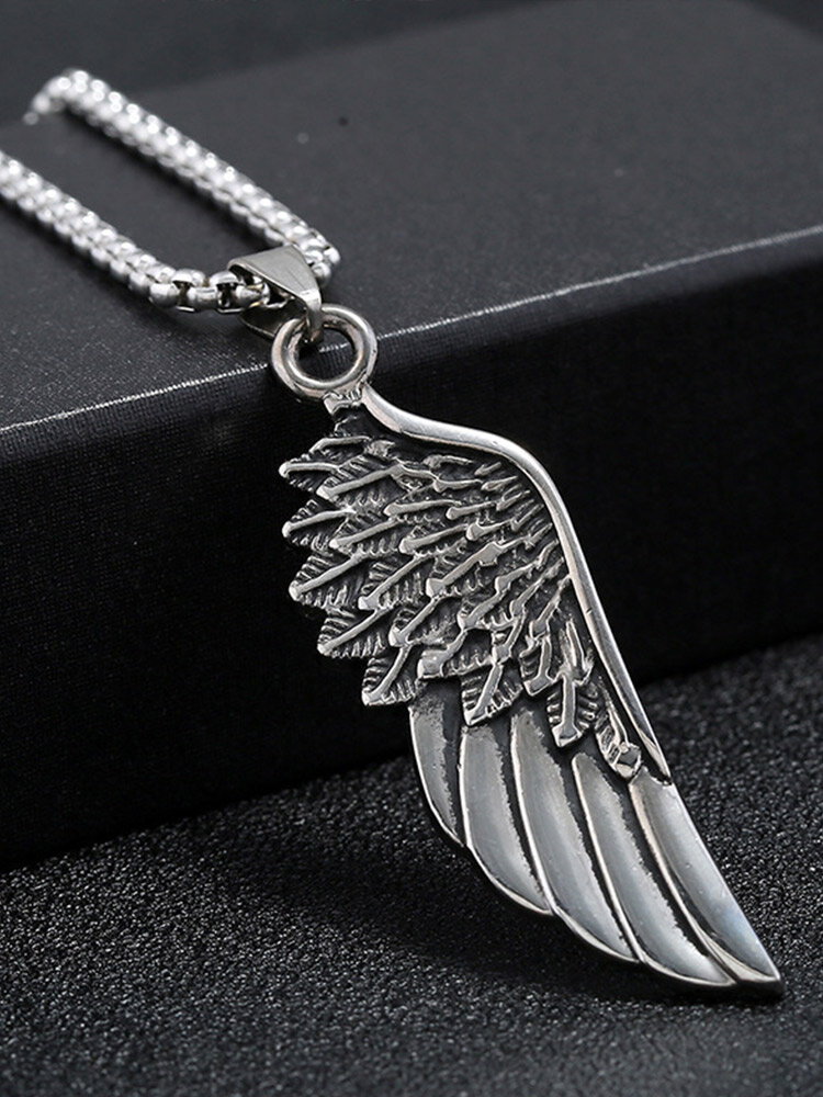 Trendy Hip Hop Carved Feather-shaped Alloy Stainless Steel Necklace