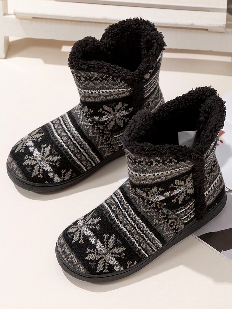 Invierno de gran tamaño Mujer Cómodo interior de algodón cálido Black Zapatos para el hogar de punto estampados