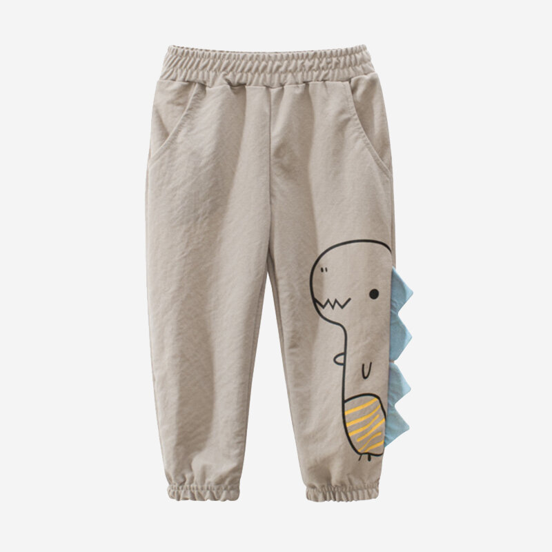 

Boy's Dinosaur Print Elastic Waist Thin Casual Pants For 2-10Y, Gray;khaki