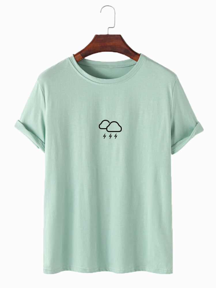 

Mens Weather Symbol Print Crew Neck Cotton Casual Short Sleeve T-Shirts, Black;gray;white;khaki;blue;green