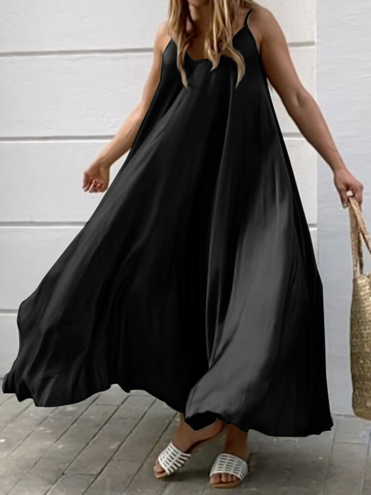 Solid Backless Adjustable Strap Sleeveless Casual Maxi Dress