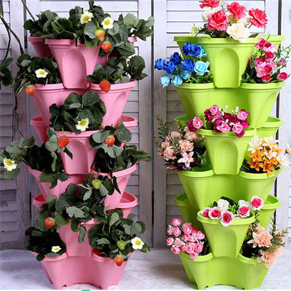 

Stackable Planter Pots Garden Outdoor Strawberry Herb Flower VegetableVertical Gardening, White;green;yellow;blue;pink;moving tray(color random)