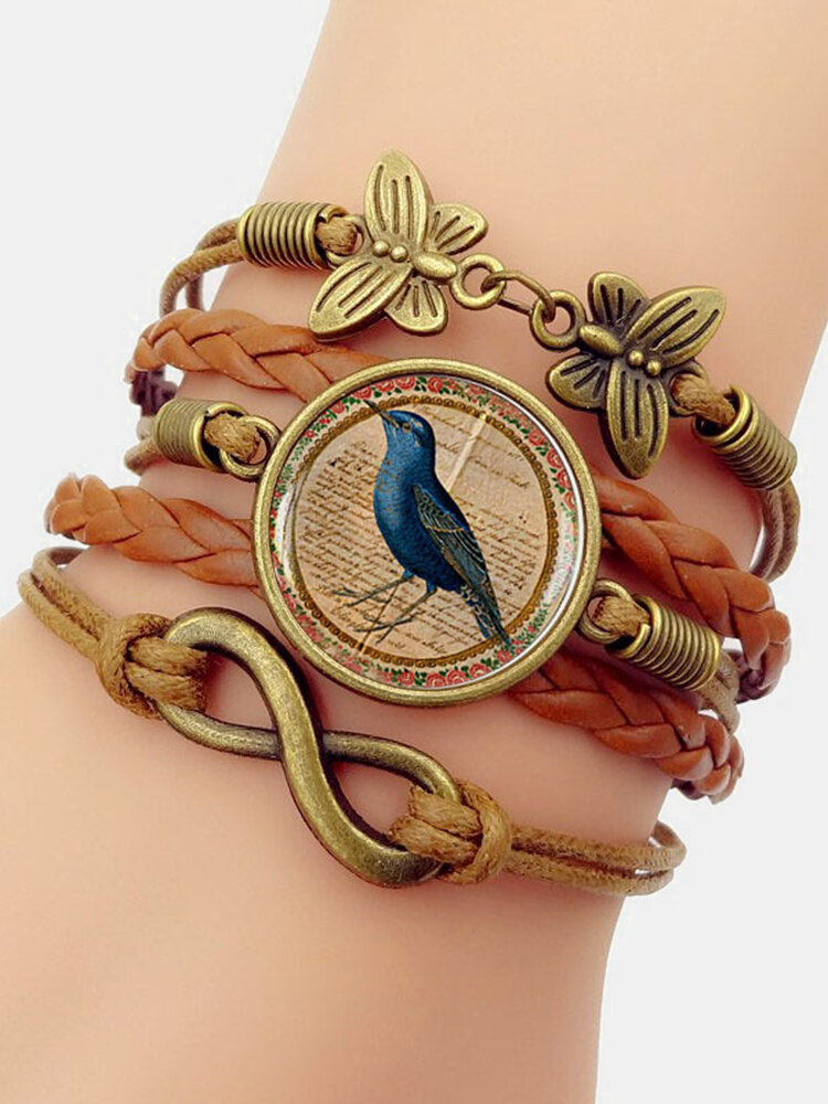 

Vintage Wwoven Printed Bird Women Bracelet Multilayer Butterfly Pendant Bracelet, Blue;brown;pink