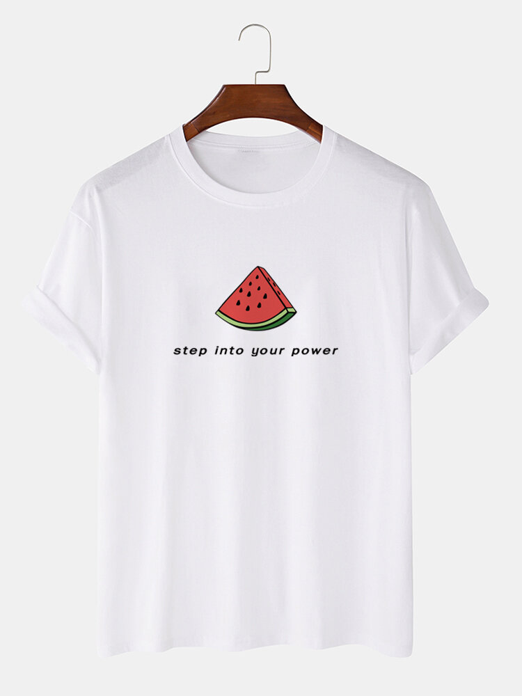 Mens Watermelon Slogan Print Crew Neck Cotton Short Sleeve T-Shirts