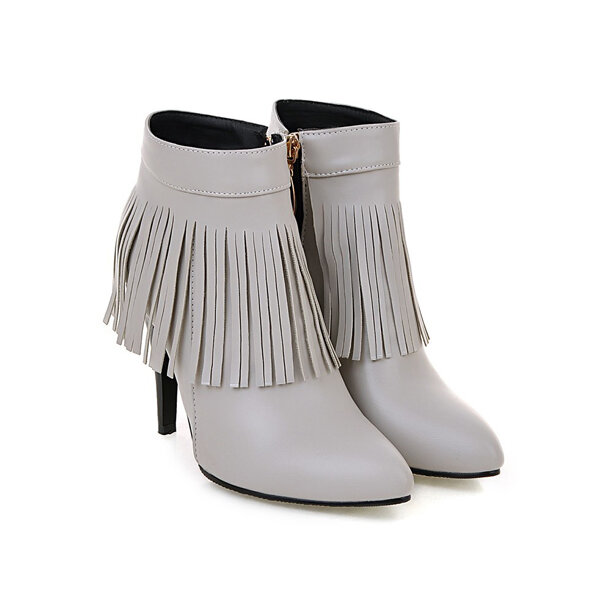Ankle High Heel Boots Sexy Tassel Pointed Toe Boots Ladies Fashionable Boots