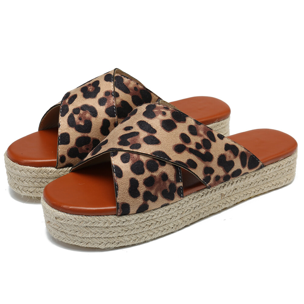 leopard platform slip on sandals