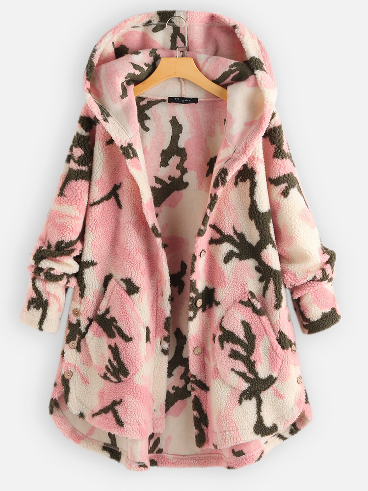 Fleece Muti-Color con capucha Asimétrica Botón Plus Talla Abrigo