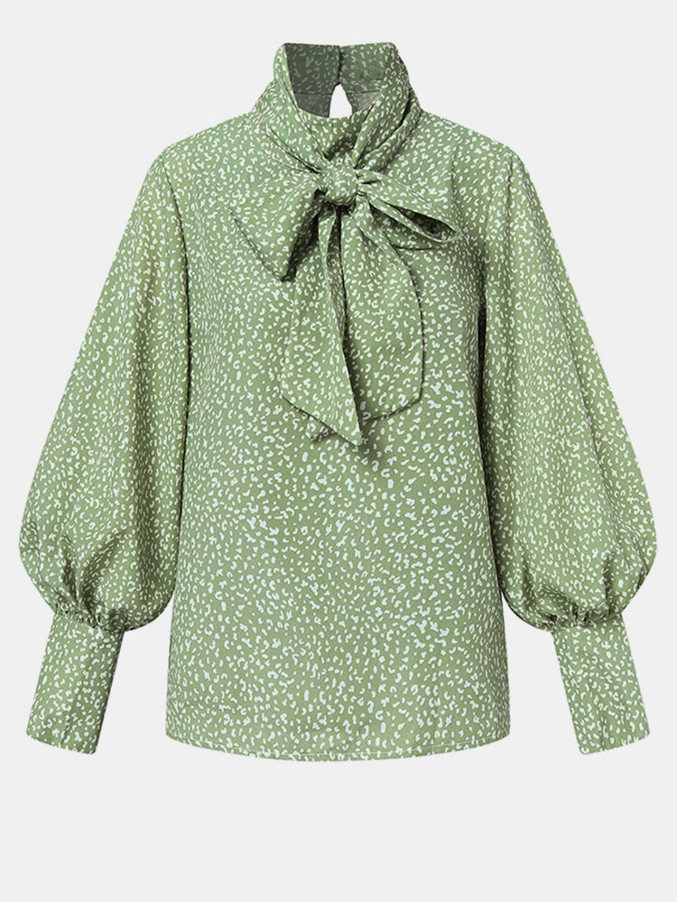 Floral Print Bowknot Long Sleeve Casual Blouse For Women