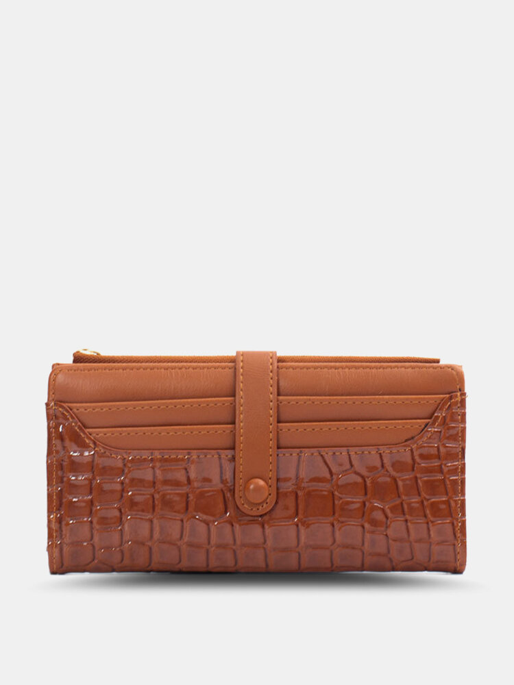 Women Faux Leather Vintage Multi-Slots Solid Color Long Wallet Purse
