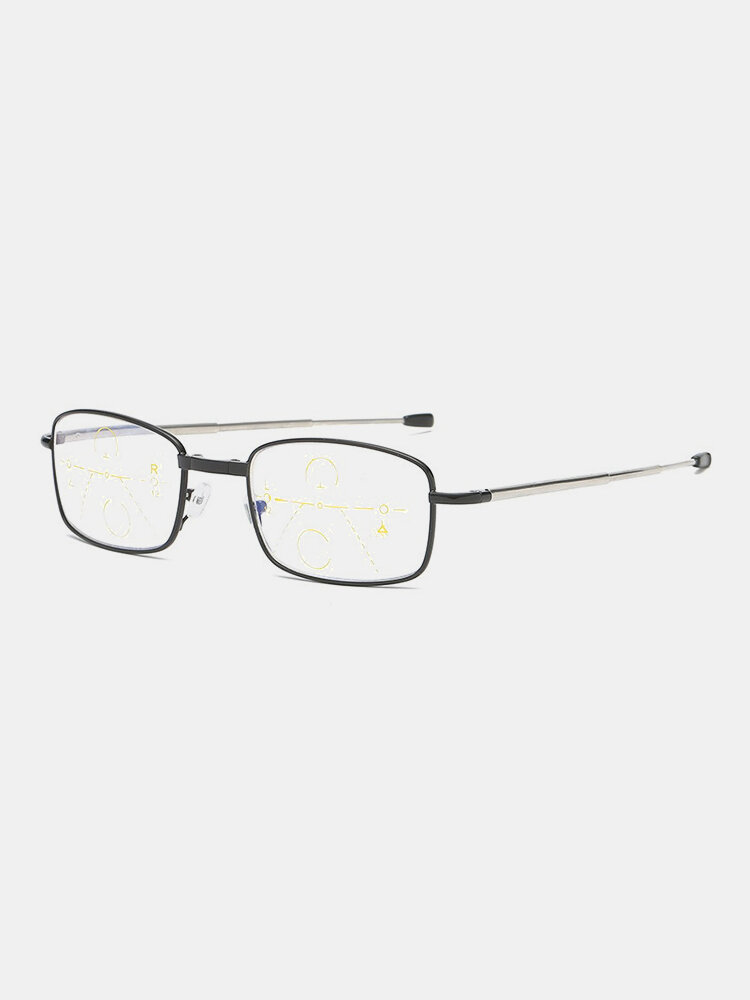 Unisex Foldable Discolored Anti-Blue Light Multi-focus Anti-fatigue Flexible Square Reading Glasses
