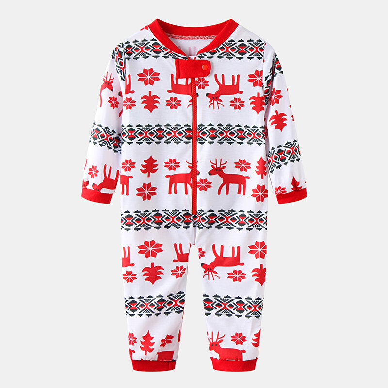 

Baby Elk Christmas Print Casual Pajama Set For 0-18M, White