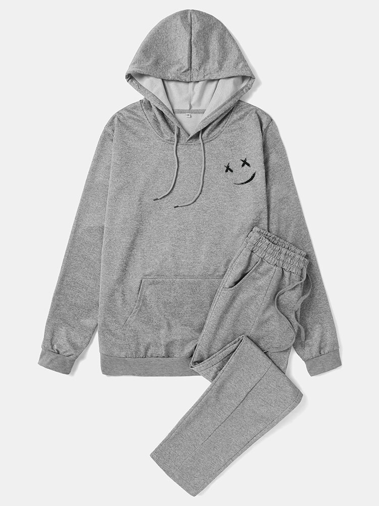 

Smile Face Print Hoodie Co-ords, Black;gray