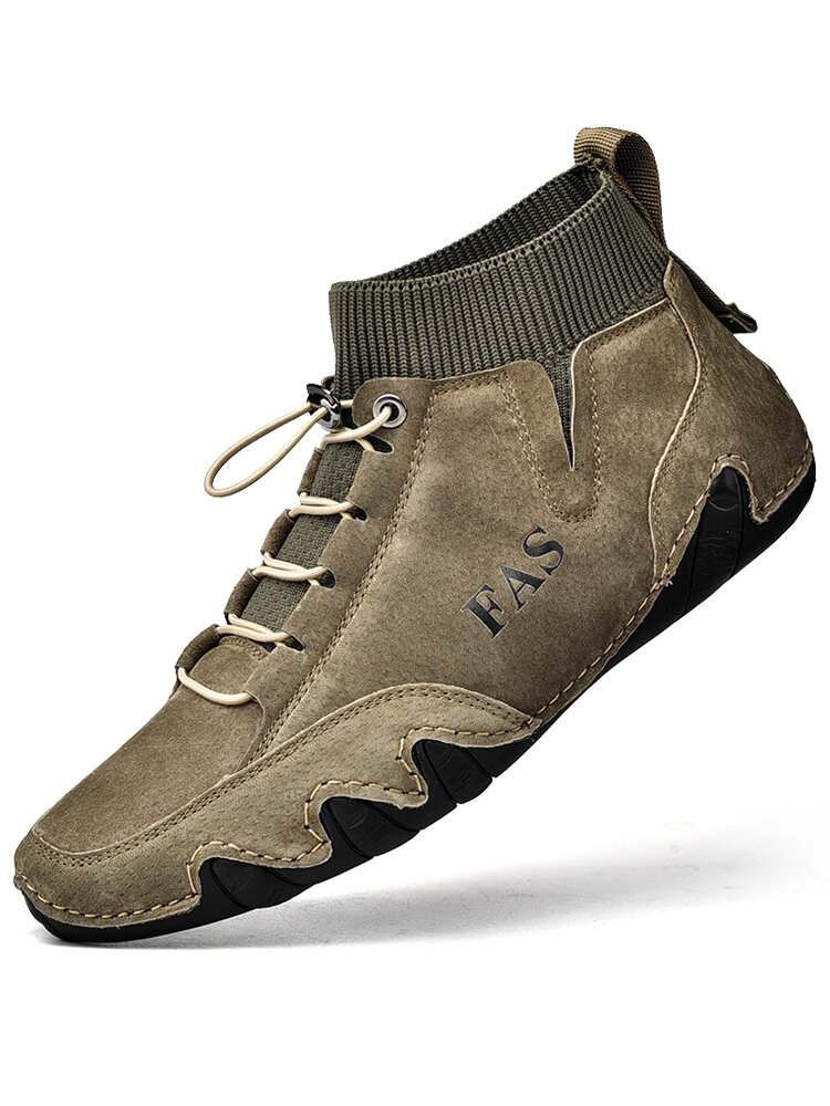 Men Handmade Soft Non Slip Elastic Sock Leather Ankle Boots