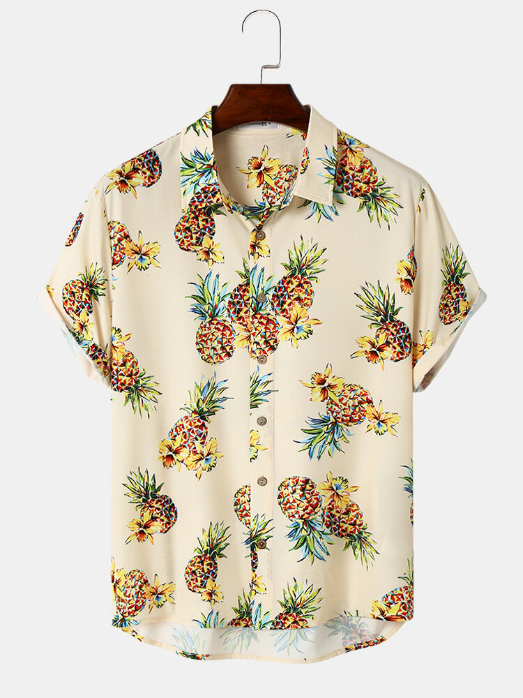 Mens Allover Pineapple Print Short Sleeve Shirts