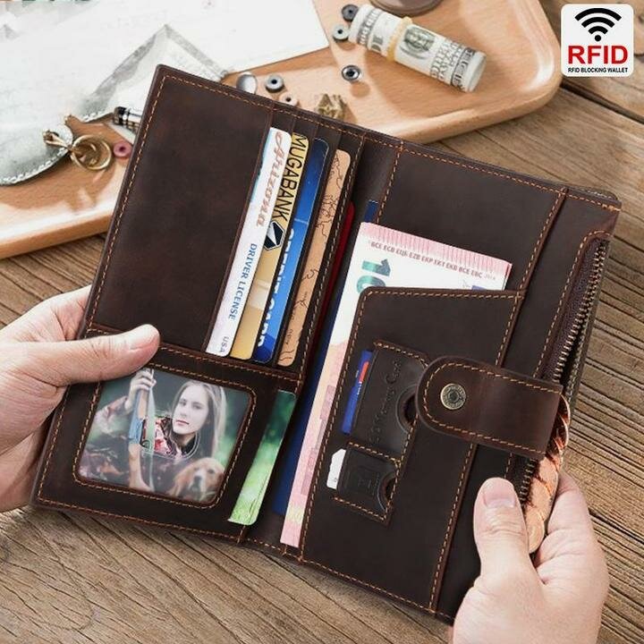 

Men Genuine Leather Multi-card Slots Money Clip SIM Card Multi-function Passport Book Wallet Purse, Black;brown