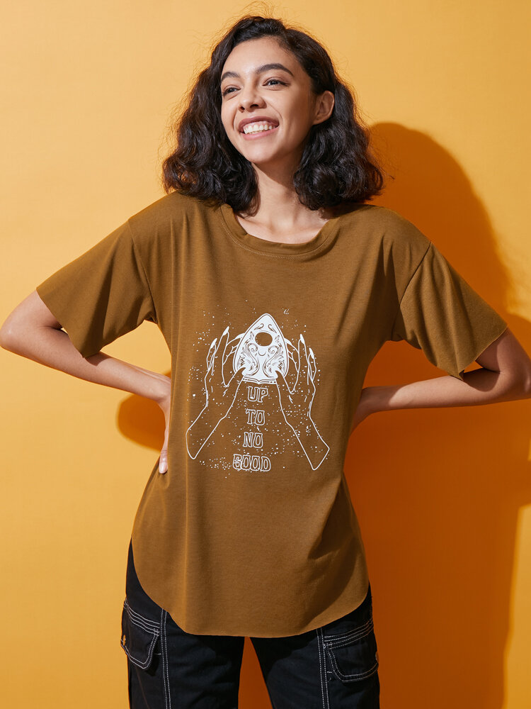 Kurzärmliges Retro-Grafik-T-Shirt mit Rundhalsausschnitt und abgerundetem Saum