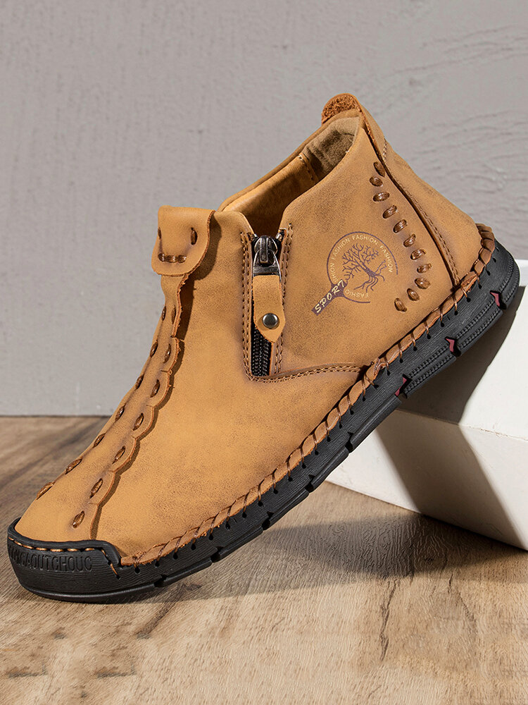 

Menico Men Hand Stitching Microfiber Leather Side Zipper Ankle Boots, Khaki