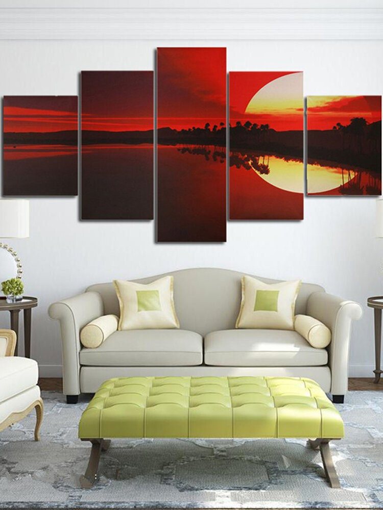 

5PCS Frameless Sunset Landscape Canvas Painting Dusk Lakeside Picture Modern Wall Art