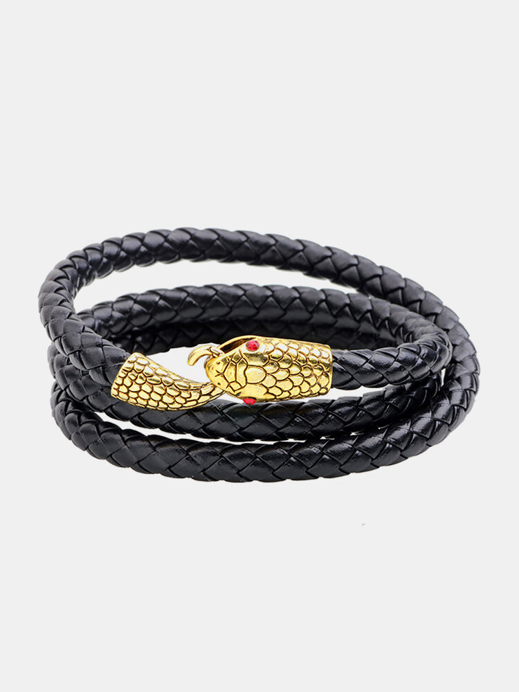 Trendy Multilayer Snake Shape Bracelet Gold Leather Bracelets for Men