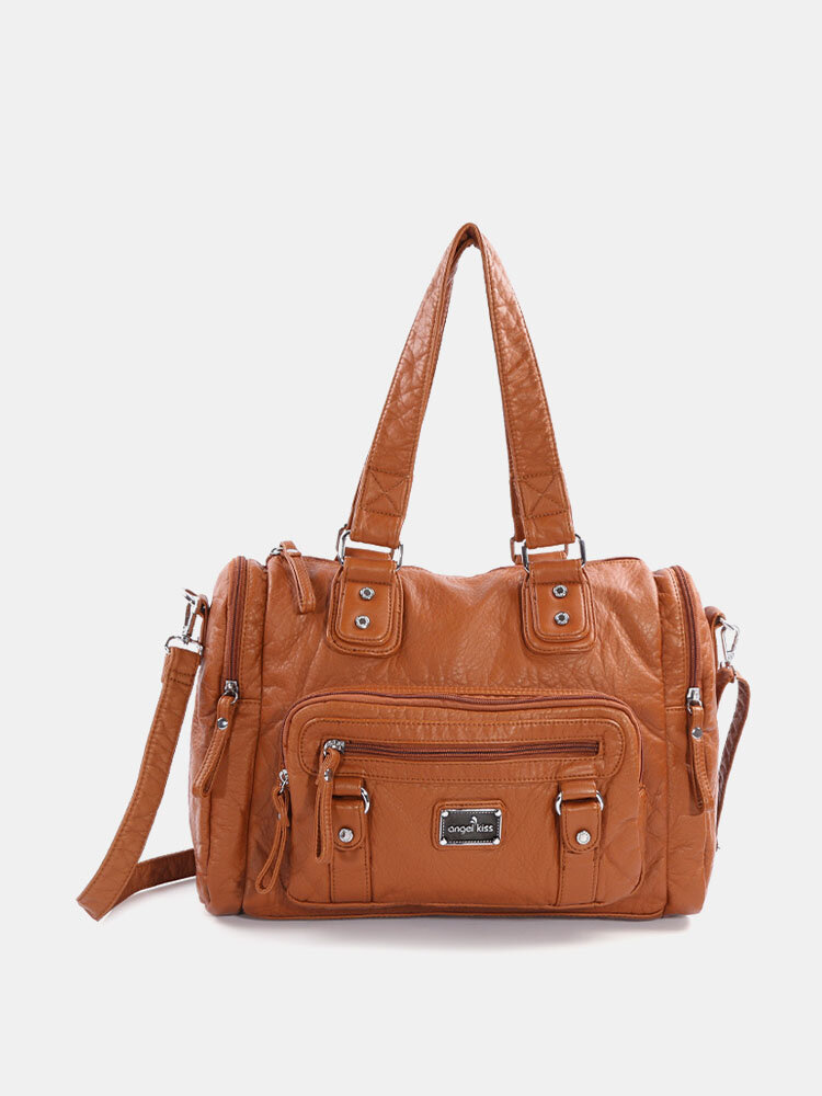 Vintage Large Capacity Crossbody Bag Soft Leather Multi-Pockets Waterproof Handbag Tote