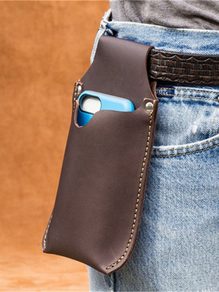 Men EDC Retro Genuine Leather 6.3 Inch Phone Bag