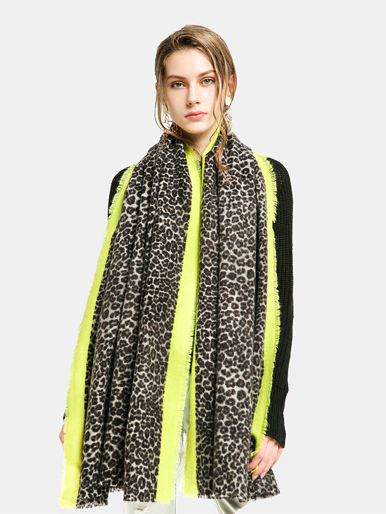 Women Acrylic Artificial Wool Dual-use Leopard Print Fashion Warmth Shawl Scarf