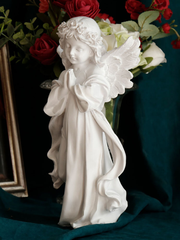 

1 PC Resin Beautiful Girl Angel Praying Flower Fairy Ornaments Cute Sculpture Modern Art Model Home Decoration Accessori