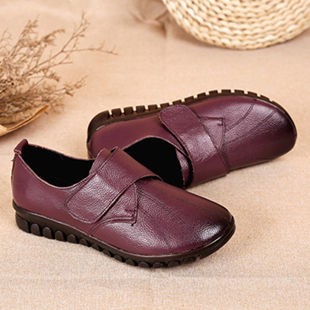 Stitching Leather Hook Loop Flat Shoes