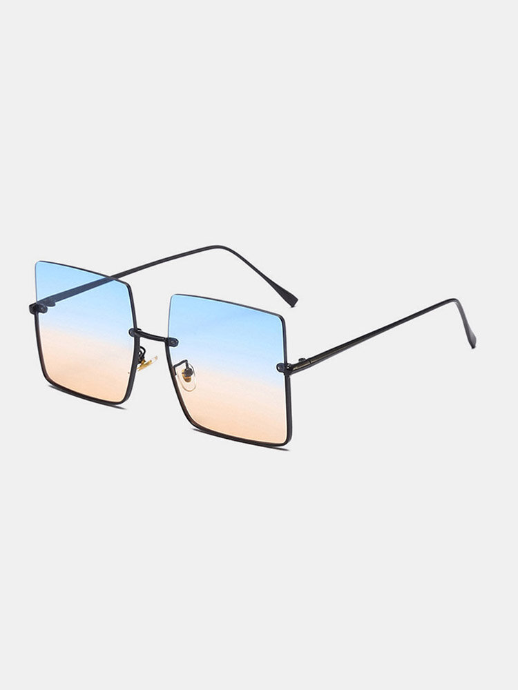 Unisex Oversized Metal Half-clad Square Frame Narrow Glasses Legs Anti-UV Fashion Sunglasses