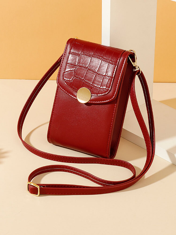 Women Faux Leather Fashion Multifunction Solid Color Crossbody Bag Mini Phone Bag