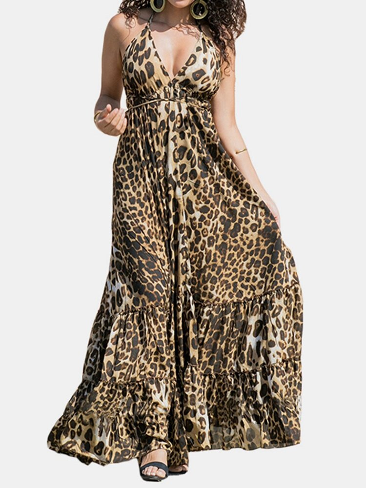 backless leopard print dress