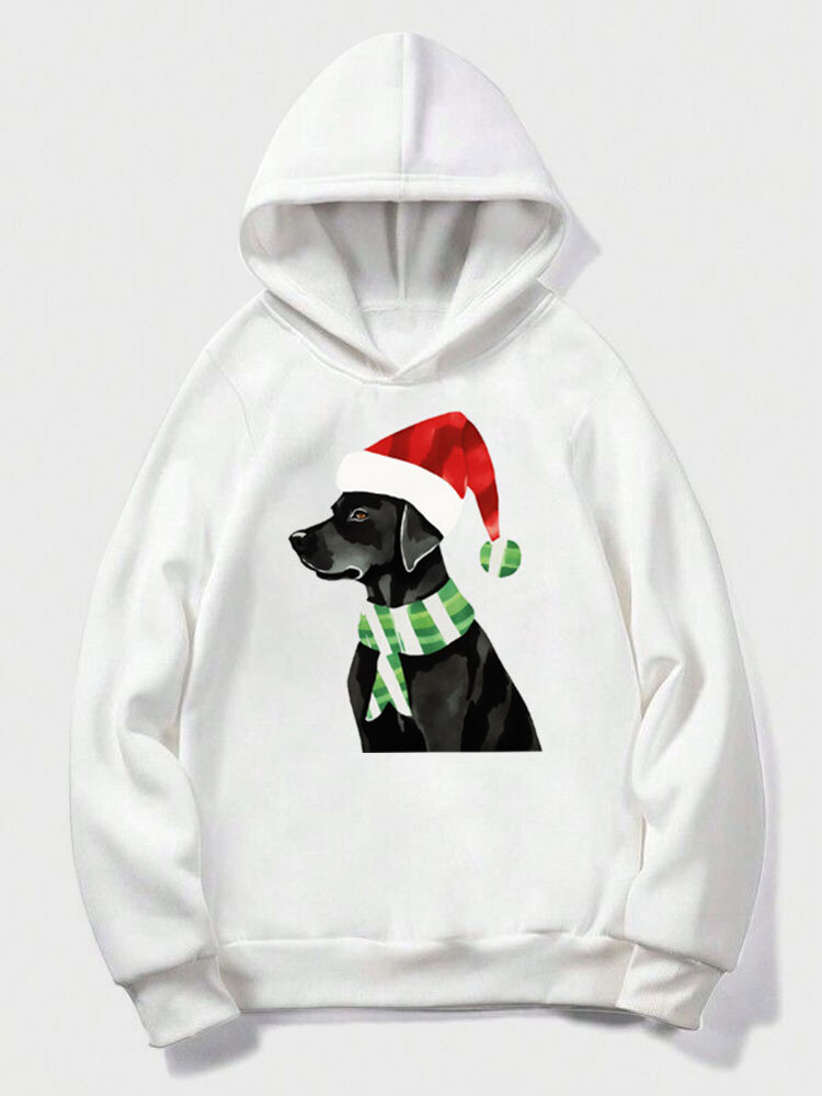 Mens Christmas Dog Graphic Casual Long Sleeve Hoodies Winter