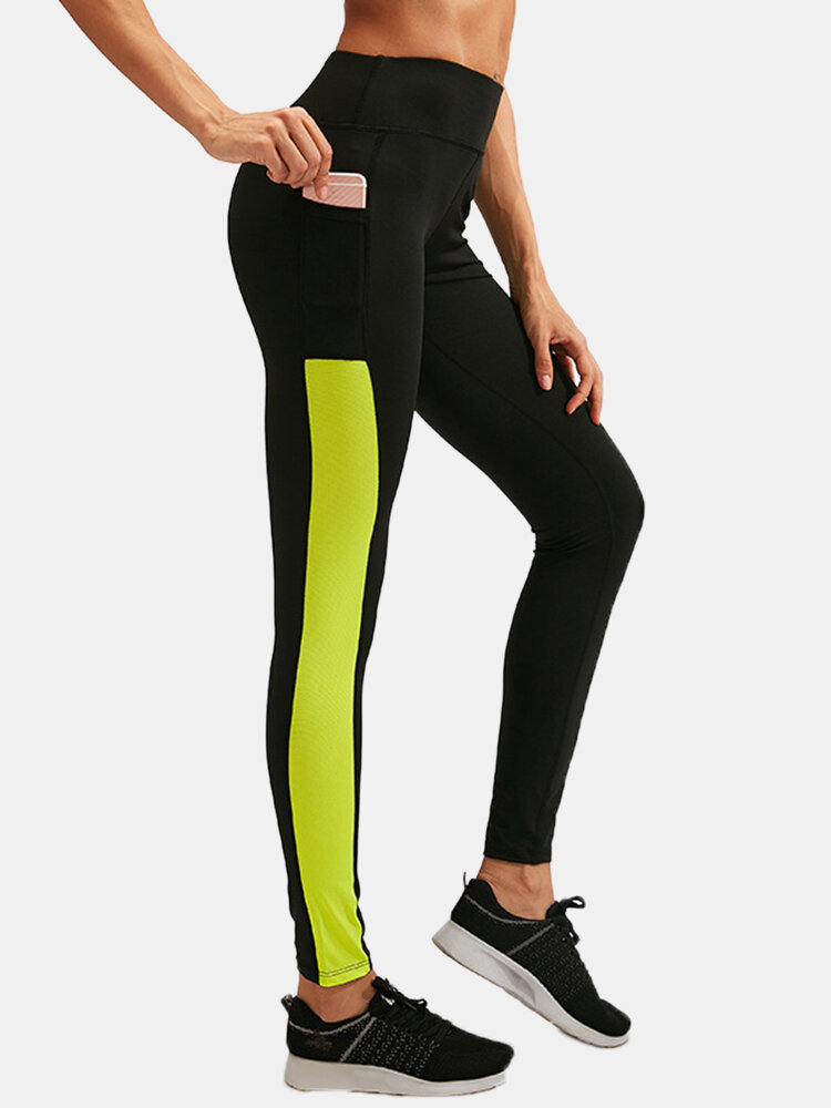 Женское Лоскутное дышащее быстросохнущее обтягивающее спортивное белье с высокой эластичностью Yoga Брюки С боковым карманом