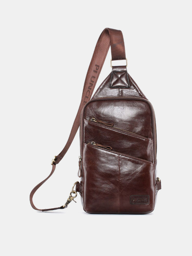 Men Casual Solid Genuine Leather Crossbody Bag