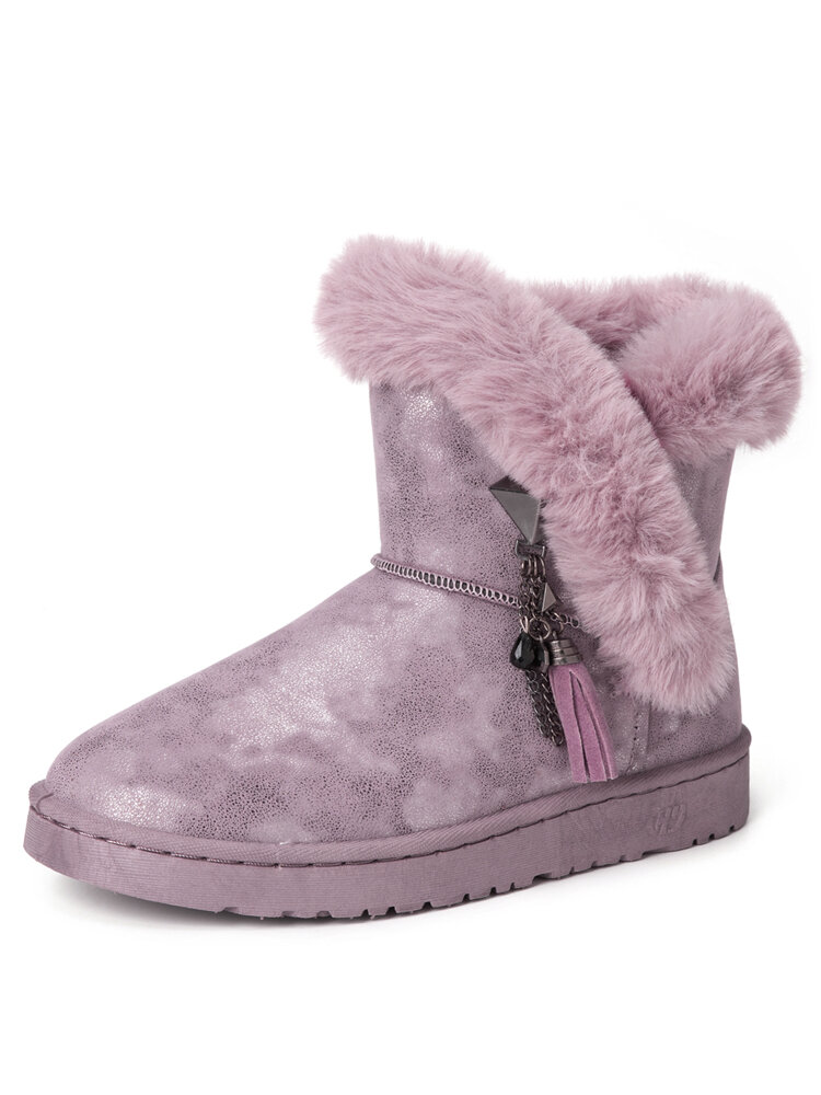 

Women Tassel Embellished Comfy Cotton-padded Winter Snow Boots, Pink