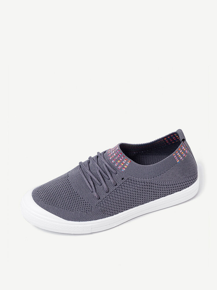 Women Mesh Knitted Breathable Lace Up Trainers Casual Flat Shoes