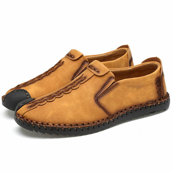 Men Hand Stitching Cap Toes Breathable Light Slip On Casual Loafers