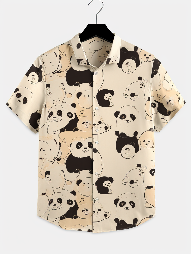 Camisas de manga corta con solapa y estampado animal de dibujos animados para hombre